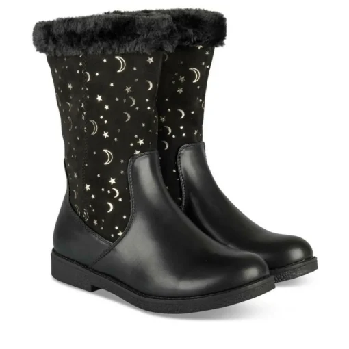 Bottes Fourré NOIR Fille Motif Iridescent Fermeture éclair
