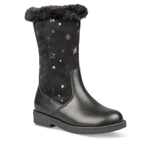 Bottes Fourré NOIR Fille Motif Uni Fermeture éclair