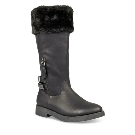 Bottes Fourré NOIR Fille Motif Uni Fermeture éclair