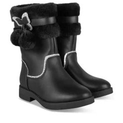Bottes Fourré NOIR Fille Motif Fausse Fourrure Fermeture éclair