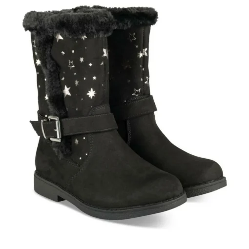 Bottes Fourré NOIR Fille Motif Etoiles Fermeture éclair