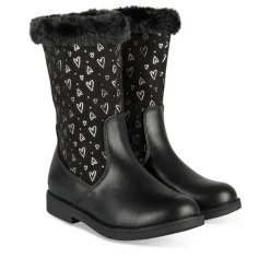 Bottes Fourré NOIR Fille Motif Coeurs Fermeture éclair