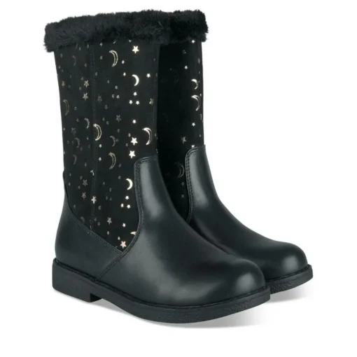 Bottes Fourré NOIR Fille Motif Uni Fermeture éclair