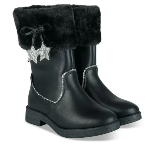 Bottes Fourré NOIR Fille Motif Uni Fermeture éclair