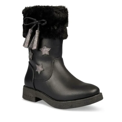 Bottes Fourré NOIR Fille Motif Uni Fermeture éclair