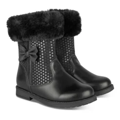 Bottes Fourré NOIR Fille Motif Uni Fermeture éclair