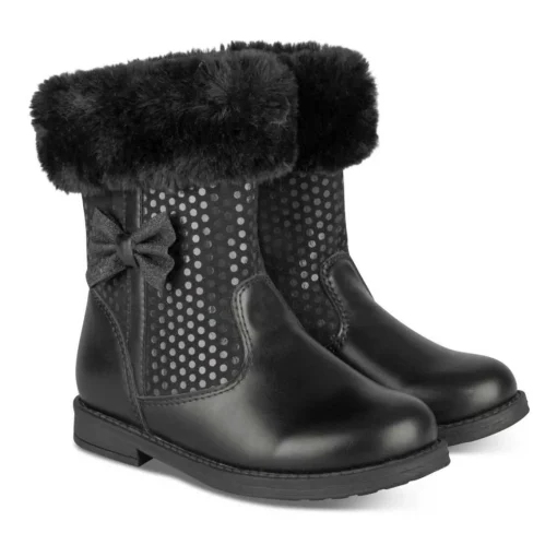 Bottes Fourré NOIR Fille Motif Uni Fermeture éclair