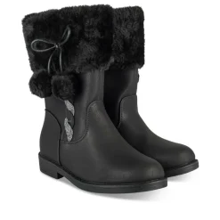 Bottes Fourré NOIR Fille Motif Fausse Fourrure Fermeture éclair