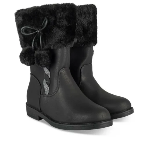 Bottes Fourré NOIR Fille Motif Fausse Fourrure Fermeture éclair