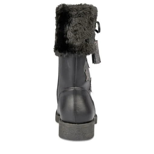 Bottes Fourré NOIR Fille Motif Uni Fermeture éclair