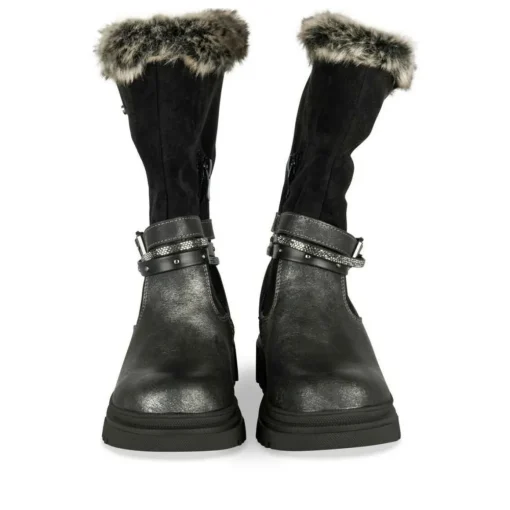 Bottes Fourré NOIR Fille Motif Iridescent Fermeture éclair