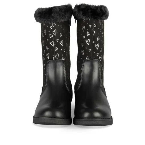 Bottes Fourré NOIR Fille Motif Coeurs Fermeture éclair