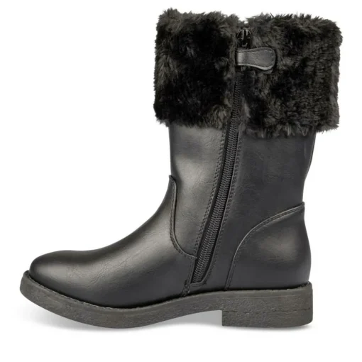 Bottes Fourré NOIR Fille Motif Uni Fermeture éclair