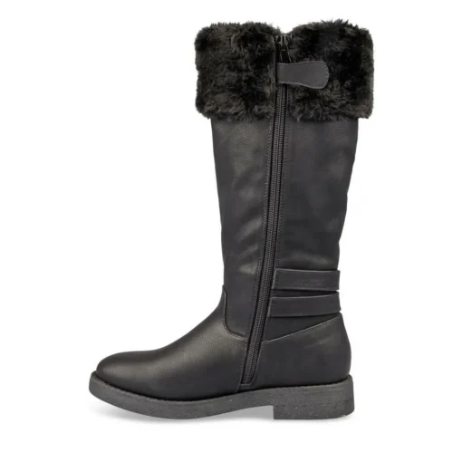 Bottes Fourré NOIR Fille Motif Uni Fermeture éclair