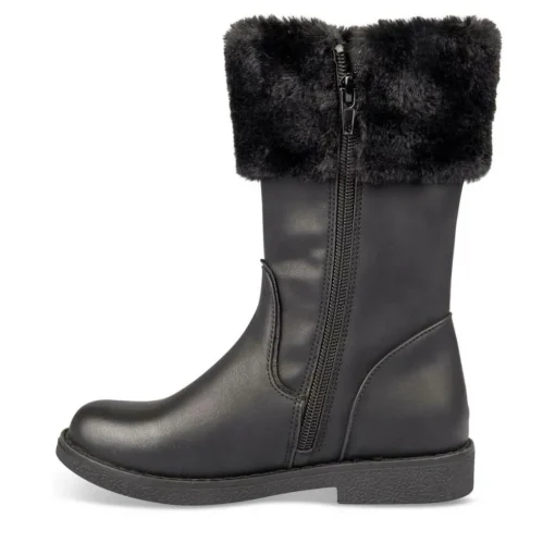 Bottes Fourré NOIR Fille Motif Uni Fermeture éclair