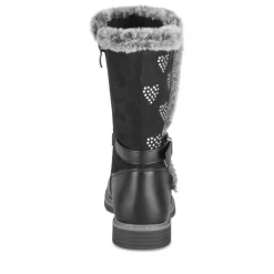 Bottes Fourré NOIR Fille Motif Coeurs Fermeture éclair