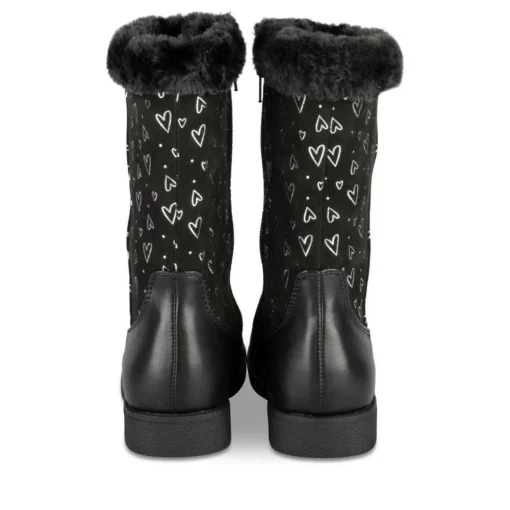 Bottes Fourré NOIR Fille Motif Coeurs Fermeture éclair