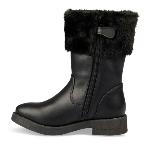 Bottes Fourré NOIR Fille Motif Uni Fermeture éclair