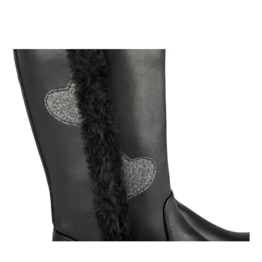 Bottes Fourré NOIR Fille Motif Coeurs Fermeture éclair