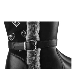 Bottes Fourré NOIR Fille Motif Coeurs Fermeture éclair