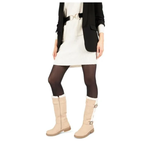 Bottes Fourré ROSE PALE Femme Motif Uni Fermeture éclair