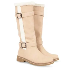 Bottes Fourré ROSE PALE Femme Motif Uni Fermeture éclair