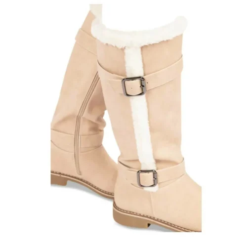 Bottes Fourré ROSE PALE Femme Motif Uni Fermeture éclair