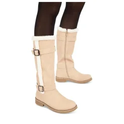 Bottes Fourré ROSE PALE Femme Motif Uni Fermeture éclair