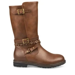 Bottes MARRON Fille Motif Uni Fermeture éclair