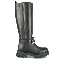 Bottes NOIR Femme CUIR Motif Chaîne Fermeture éclair