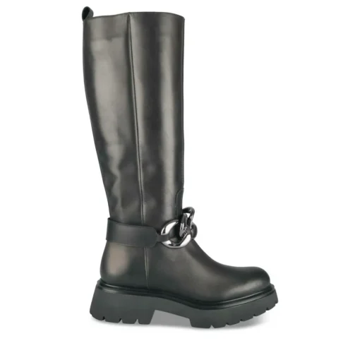 Bottes NOIR Femme CUIR Motif Chaîne Fermeture éclair