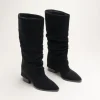 Bottes NOIR Femme CUIR Motif Uni A Enfiler