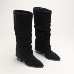 Bottes NOIR Femme CUIR Motif Uni A Enfiler