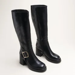 Bottes NOIR Femme CUIR Motif Uni Fermeture éclair