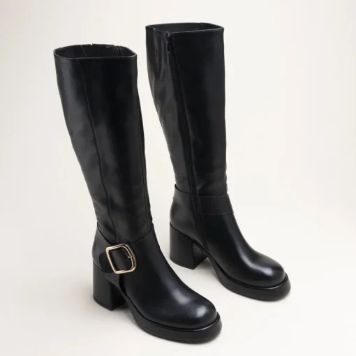 Bottes NOIR Femme CUIR Motif Uni Fermeture éclair