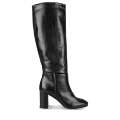 Bottes NOIR Femme CUIR Motif Uni A Enfiler