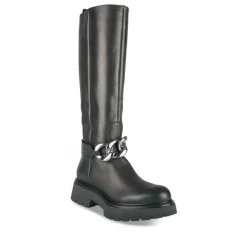 Bottes NOIR Femme CUIR Motif Chaîne Fermeture éclair