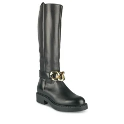 Bottes NOIR Femme CUIR Motif Chaîne Fermeture éclair