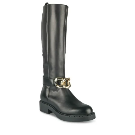 Bottes NOIR Femme CUIR Motif Chaîne Fermeture éclair