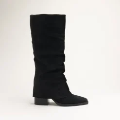 Bottes NOIR Femme CUIR Motif Uni A Enfiler