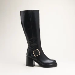Bottes NOIR Femme CUIR Motif Uni Fermeture éclair