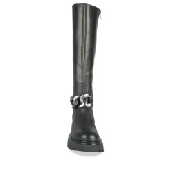 Bottes NOIR Femme CUIR Motif Chaîne Fermeture éclair
