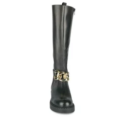 Bottes NOIR Femme CUIR Motif Chaîne Fermeture éclair