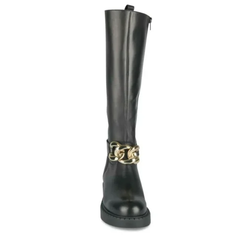 Bottes NOIR Femme CUIR Motif Chaîne Fermeture éclair