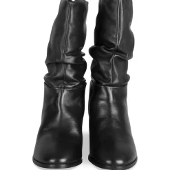 Bottes NOIR Femme CUIR Motif Uni A Enfiler