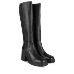 Bottes NOIR Femme CUIR Motif Uni A Enfiler
