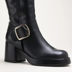 Bottes NOIR Femme CUIR Motif Uni Fermeture éclair
