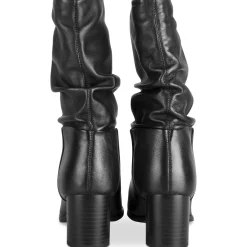 Bottes NOIR Femme CUIR Motif Uni A Enfiler