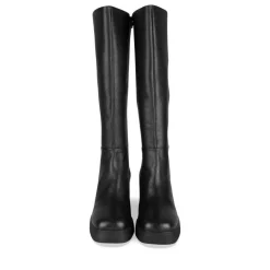 Bottes NOIR Femme CUIR Motif Uni A Enfiler