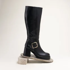 Bottes NOIR Femme CUIR Motif Uni Fermeture éclair